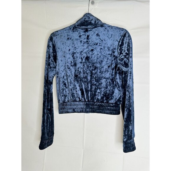 Women Blue Long Sleeve Crushed Velour Zip Up Jacket Hoodie Size Small - Picture 2 of 9